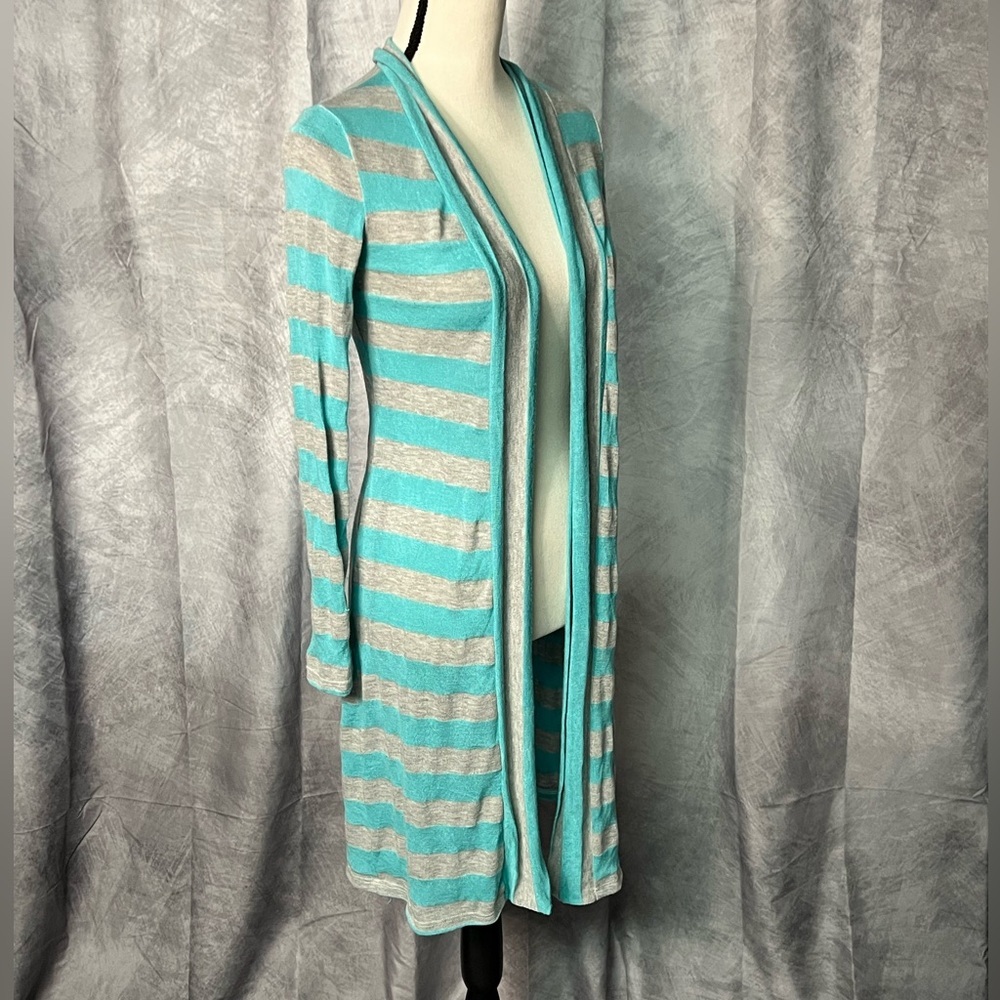 Pretty Young Thing Robin’s Egg Blue & Light Gray Open Front Long Sleeve Duster - Picture 4 of 8